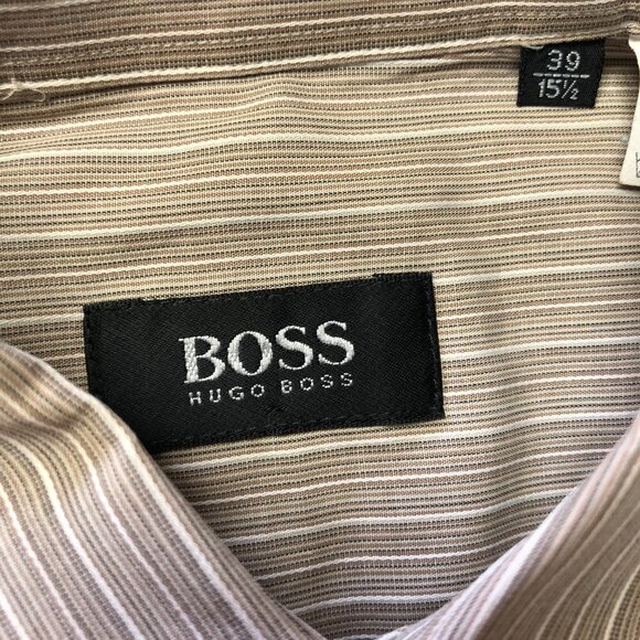 NWOT Hugo Boss Light Brown/Taupe/Off White Striped Dress Shirt Size 39/15.5 - Picture 3 of 8
